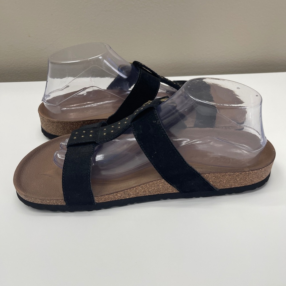 Skechers Sandals 10 Arch Fit Granola Sun-Days Black Suede Studded Slide 163351 - Picture 5 of 9